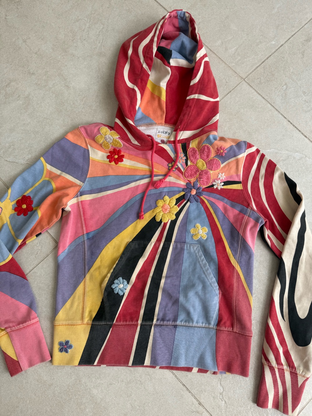 Lucky Brand Multicolor Striped Hoodie with Floral Tag